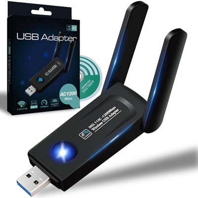 KARTA SIECIOWA WIFI USB ADAPTER 2x ANTENA DUAL BAND 5GHZ 2.4GHZ 1200 MBPS