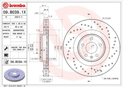 ГАЛЬМІВНІ ДИСКИ ГАЛЬМІВНІ ПЕРЕД BREMBO 09.B039.1X 09B0391X