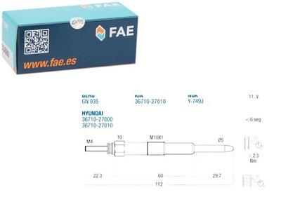 Fae свеча накаливания hyundai accent ii 1.5 crdi lc фото №1