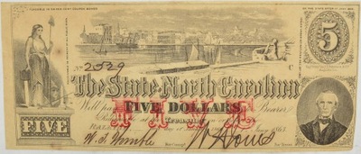 17.fu.Karolina Płn., 5 Dolarów 1863 rzadki, St.2