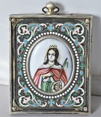 Ikona święta Katarzyna w srebrnej koszulce