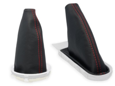 Mini cooper r56 комплект чохли важеля чорна шкіра нитки червоні фото №1