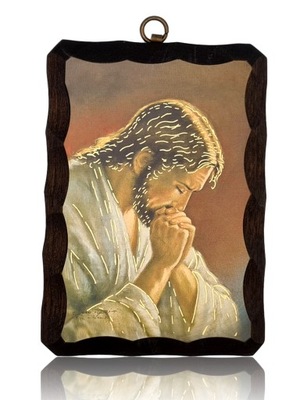 Ikona religijna Jezus modlący DREWNO TOPOLA 12x16cm