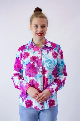 Elegancka koszula w kwiaty Fuksjowo-niebieska 46