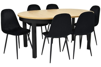 Rozkładany okrągły stół z 6 krzesłami TAPICEROWANE