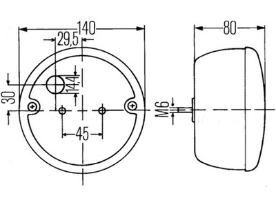 ŽIBINTAS GALINĖ 12V, LEWA/PRAWA, 140MM, 3 FUNKCJE, SPALVA CZER 