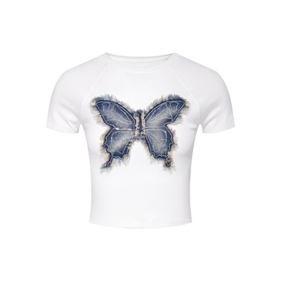 Butterfly Splicing T Shirt Tops Short Sleeve Femal