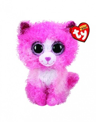 Maskotka Ty Beanie Boos rózowy kot z kręconymi włosami REAGAN 15 cm