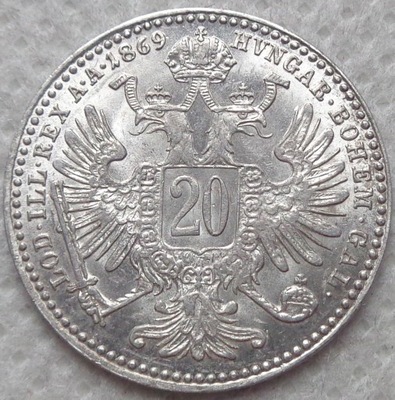 AUSTRIA - 20 Krajcarów / kreuzer 1869 - srebro / 2