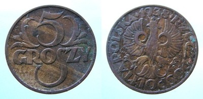 7392. POLSKA, 5 GROSZY, 1938 ST. 3+