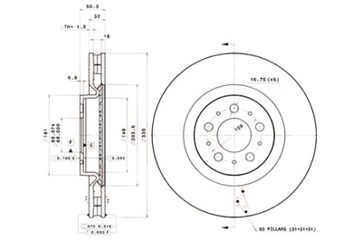 BREMBO DISKAI STABDŽIŲ 2SZT. PRIEK. VOLVO S60 I V70 II 2.5 