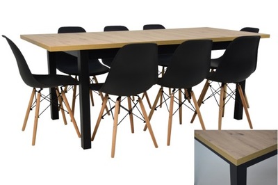 Stół 90x160/200 i 8 krzeseł w stylu skandynawskim