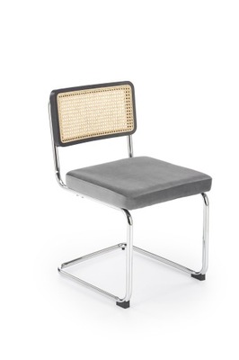 K504 krzesło popielaty, czarny, retro, rattan, boho, velvet
