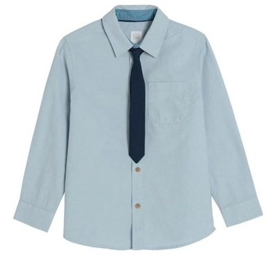 COOL CLUB Koszula chłopięca długi rękaw z krawatem niebieska r. 116