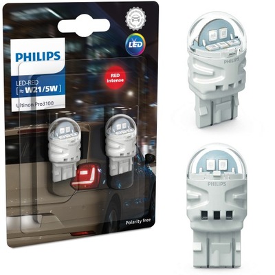 PHILIPS ЛАМПОЧКИ LED (СВЕТОДИОД ) ULTINON PRO3100 W21/5W 12V RED 2 ШТУКИ.