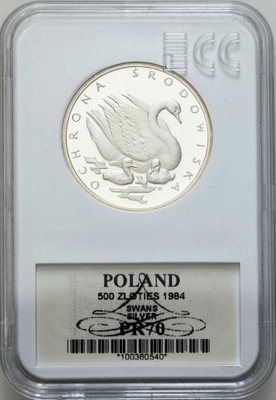 500 złotych 1984 Łabędzie GCN PR70 – SREBRO