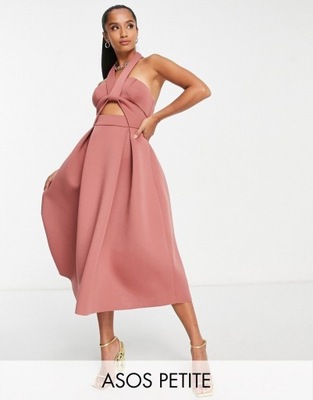 DESIGNEX Petite Różowa sukienka midi z wycięciem S