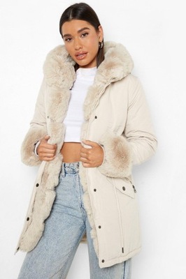 BOOHOO BEŻOWA KURTKA PARKA FUTERKO Z PRZODU KAPTUR 7HP NG2__XL