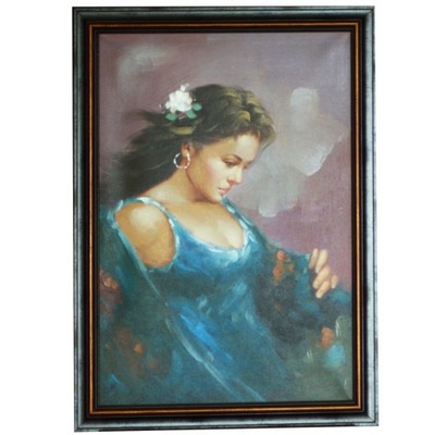 Obraz Kobieta w niebieskiej sukni 50 x 70 cm VILLA ITALIA