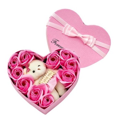 Flowerbox mydlane róże mydełka miś prezent na dzień matki dla dziewczyny