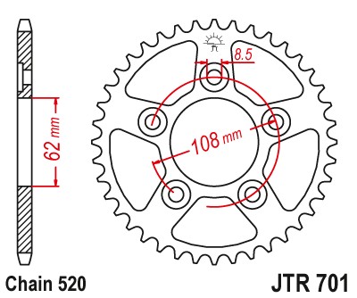 ЗУБЧАТКА ЗАДНЯЯ СТАЛЬНОЙ JTR701-42 42Z РАЗМЕР 520