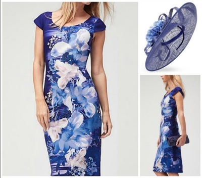 JACQUES VERT sukienka niebieska kwiaty midi 42 XL