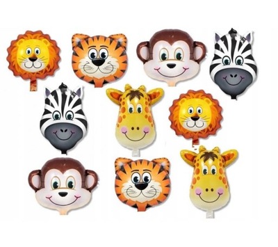 Balony zwierzęta 10szt zestaw na urodziny festyn zwierzątka leśne lew zebra