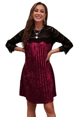 Aksamitna sukienka z koronkową górą L