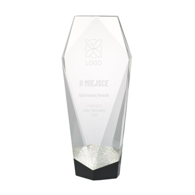 Trofeum LUX szklane srebrne z grawerem i etui