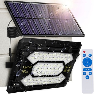 SOLIARINIS HALOGENAS LED NASWIETLACZ ŽIBINTAS SOLARNA ULICZNA 120W 10000LM + PULTELIS 