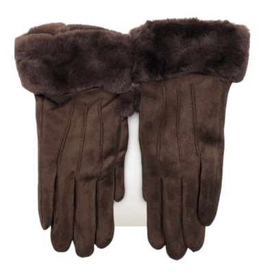 Rękawiczki damskie zimowe ciepłe brązowe dotykowe