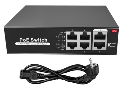 SWITCH PoE 4x PoE 2x Uplink do Kamer IP 100Mb 60W