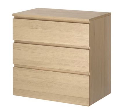 IKEA MALM Komoda, 3 szuflady okleina dębowa