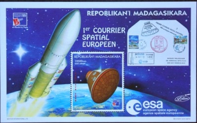 MADAGASKAR - 1999 - PODBÓJ KOSMOSU - WYSTAWA PHILEXFRANCE '99 - BLOK