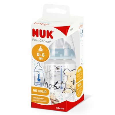 NUK Butelka 150 ml 0-6m + smoczek First Choice Kubuś niebieska 10743932