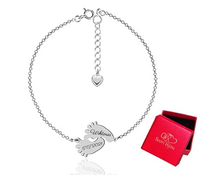 SREBRNA BRANSOLETKA STÓPKI STOPY SERCE GRAWER 925