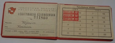 LEGITYMACJA TOWARZYSTWO PRZYJAŻNI POLSKO-RADZIECKIEJ 1950