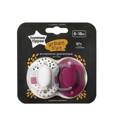 Tommee Tippee Smoczek uspokajający 6-18m Girl 2szt