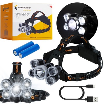 MOCNA LATARKA CZOŁOWA 5 x LED T6 CREE CZOŁÓWKA AKU