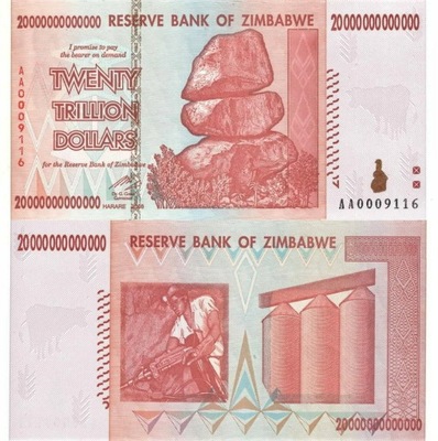 # ZIMBABWE - 20000000000000 DOLARÓW 2008 P-89 AU/UNC