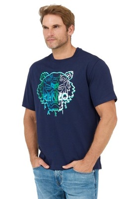 KENZO TIGER - Granatowy t-shirt męski z logo r S