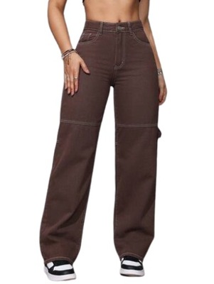 SHEIN SPODNIE JEANSOWE BRĄZOWE PROSTE 26 ŁWN