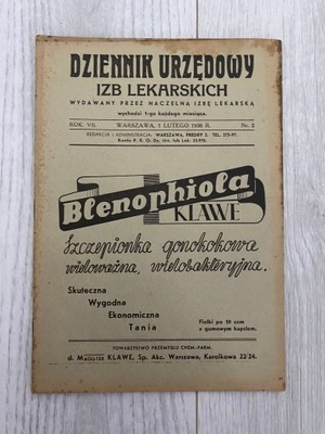 DZIENNIK URZĘDOWY IZB LEKARSKICH 1936 REKLAMY