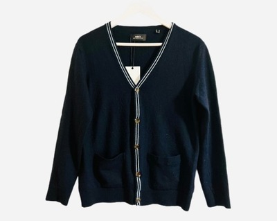 kardigan sweter wełniany wełna granatowy preppy klasyczny quiet luxury M/L