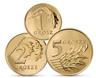 Zestaw monet 1, 2, 5 gr 1991 r. UNC 3 sztuki