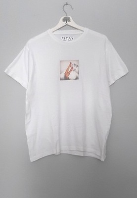 125. Stay biała Koszulka t-shirt z nadrukiem r L/XL