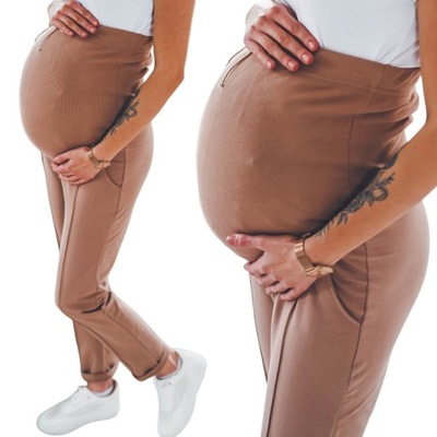 Ciążowe beżowe damskie spodnie dresowe stan kant M