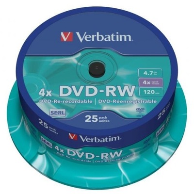 Verbatim DVD-RW, Matt Silver, 43639, 4.7GB, 4x, spindle, 25-pack, bez możli