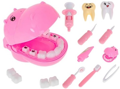 Dentysta zestaw lekarski do leczenia zębów stomatolog hipopotam różowy