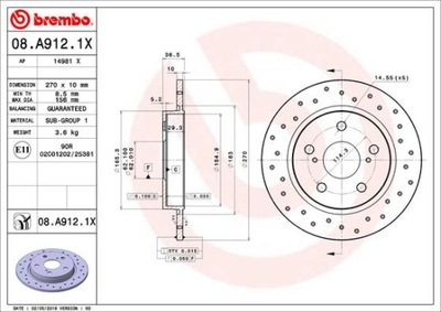 DISCOS DE FRENADO PARTE TRASERA BREMBO 08.A912.1X 08A9121X  